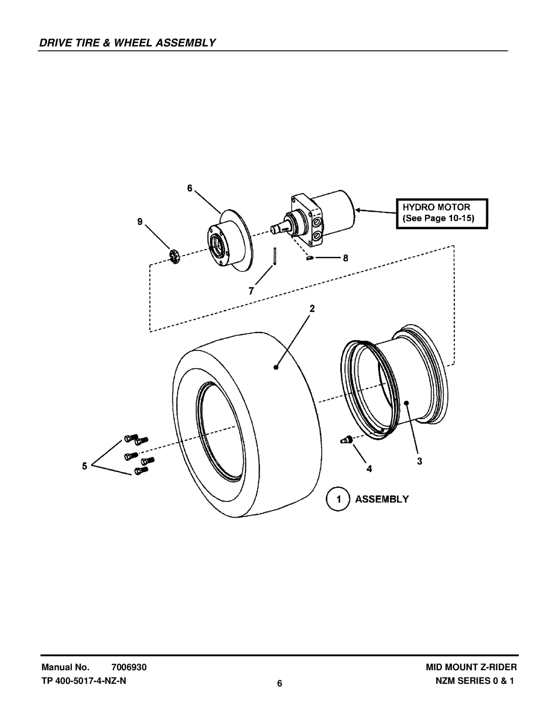 Snapper NZM21520KWV, NZM19480KWV manual Drive Tire & Wheel Assembly 