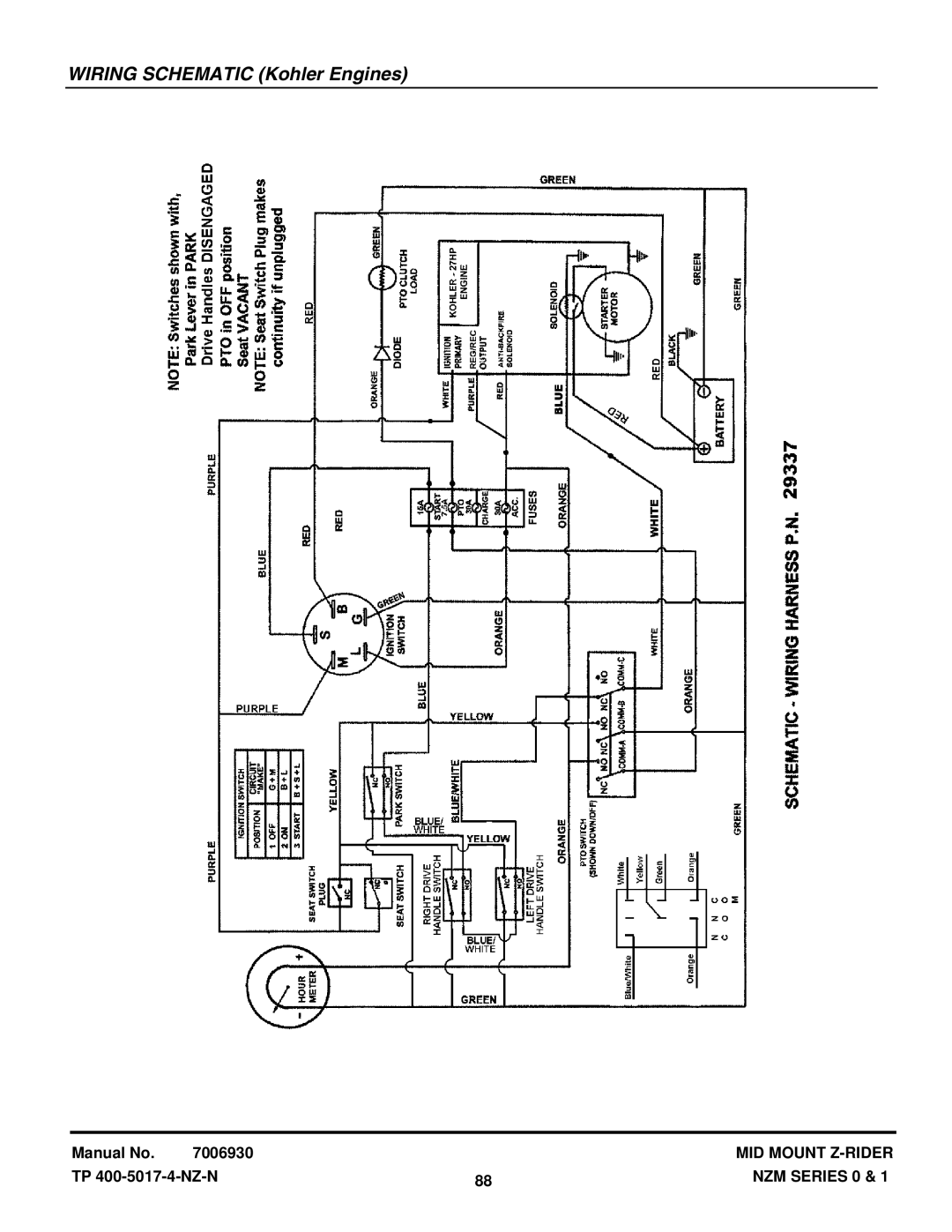 Snapper NZM21520KWV, NZM19480KWV manual Wiring Schematic Kohler Engines 