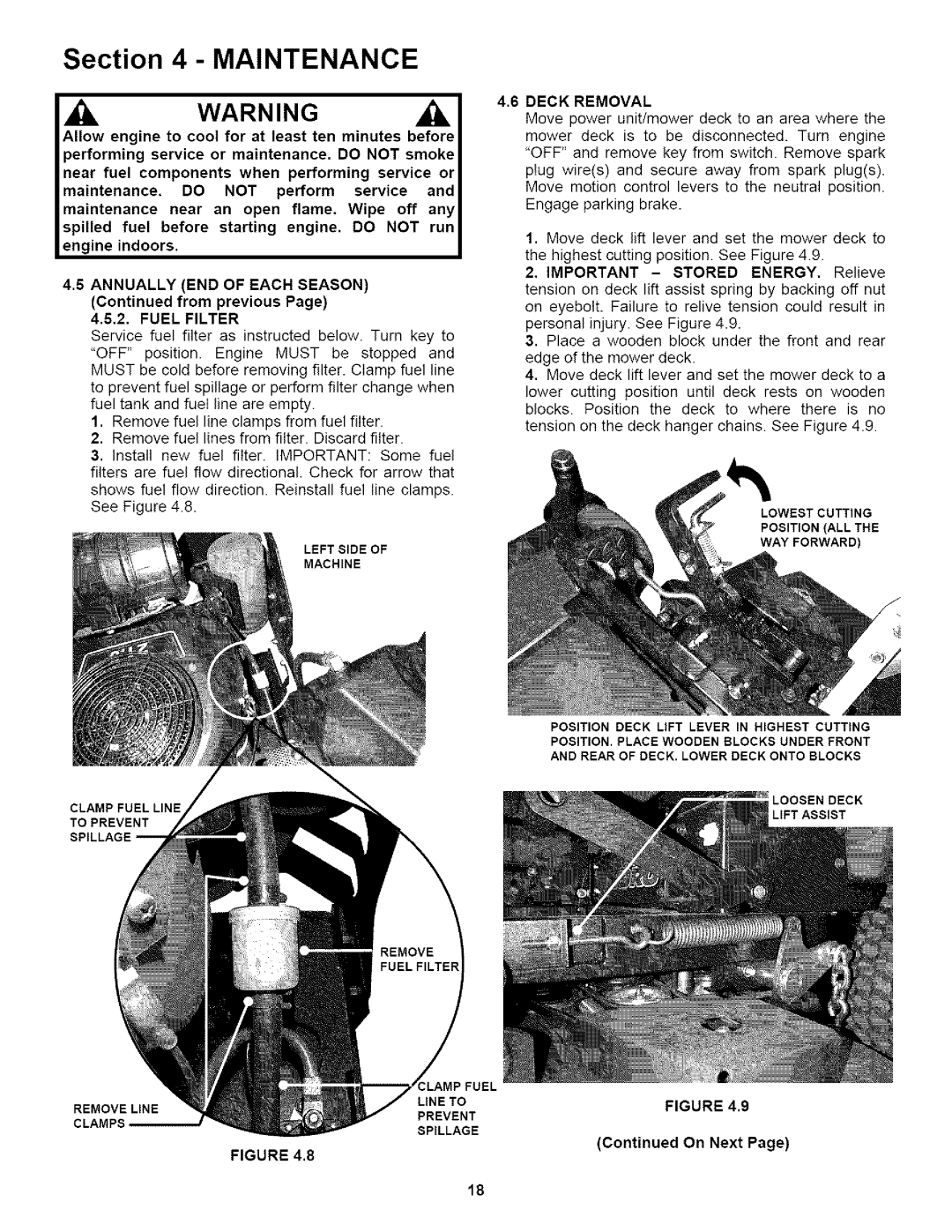 Snapper NZM25613KWV, NZM27 613KH, NZM25523KWV Maintenance, Annually END of Each Season, Fuel Filter, Deck Removal 