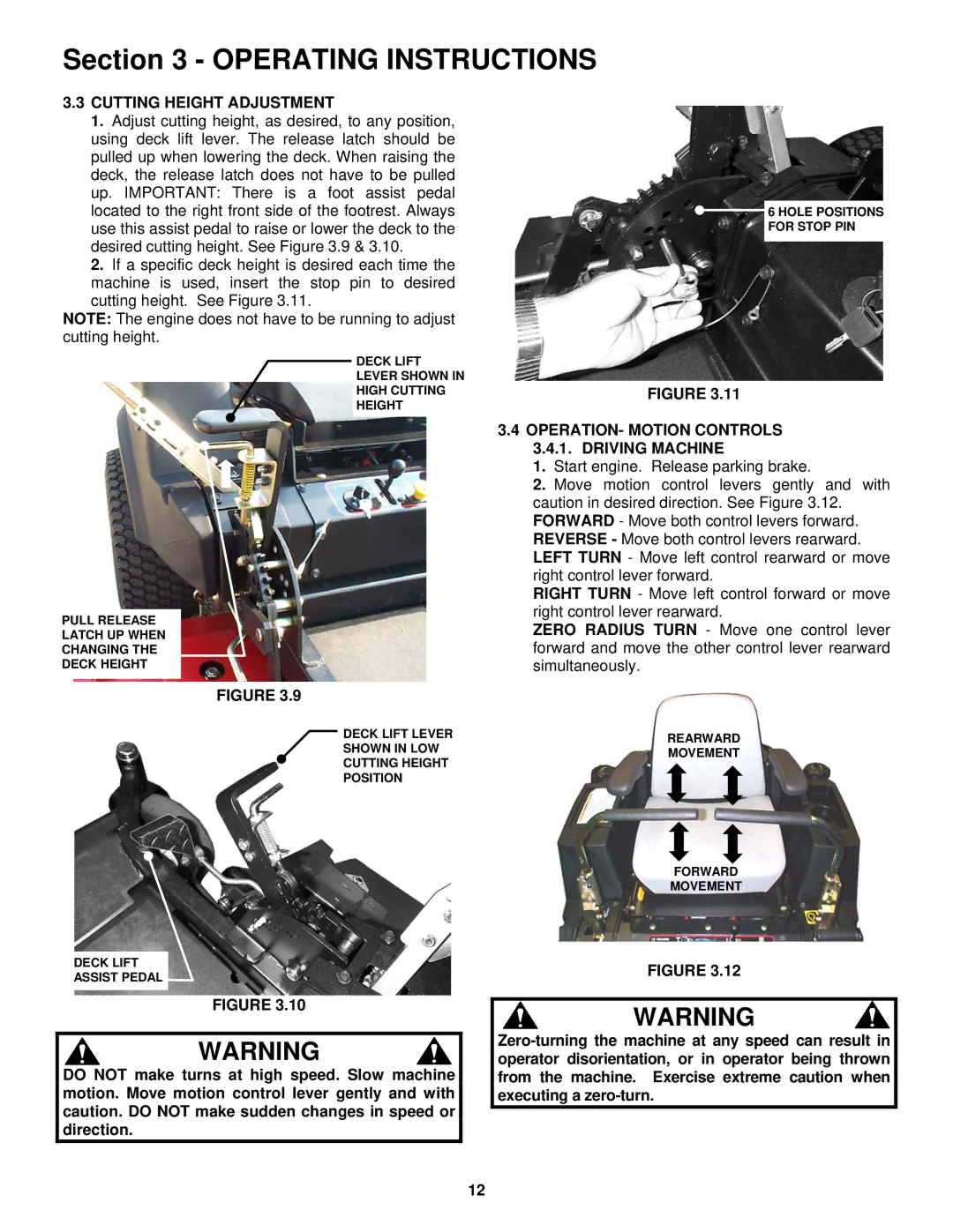 Snapper NZM27612KH, NZM19482KWV, NZM21522KWV, NZM25612KWV important safety instructions Cutting Height Adjustment 