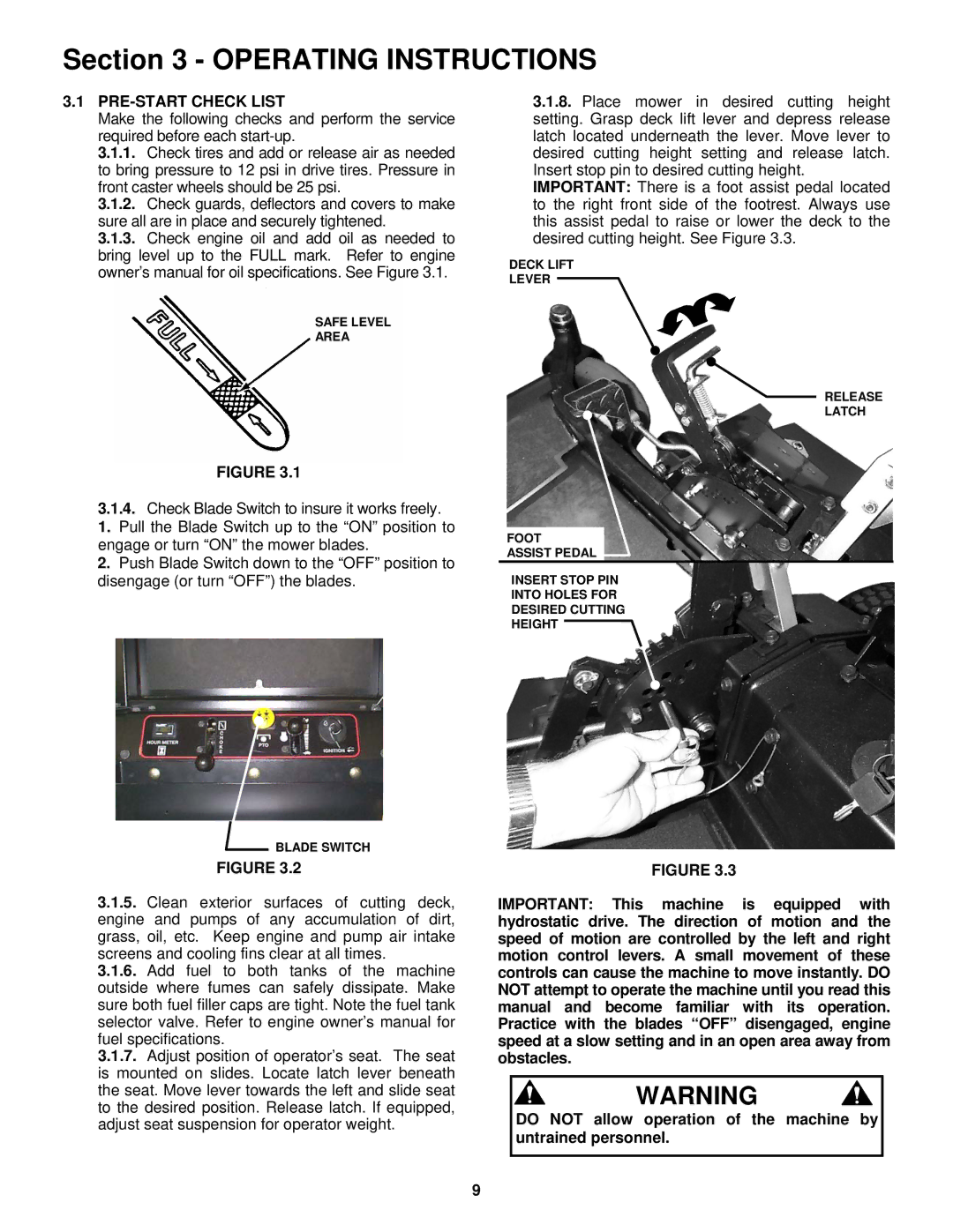 Snapper NZM21522KWV, NZM19482KWV, NZM25612KWV, NZM27612KH Operating Instructions, PRE-START Check List 