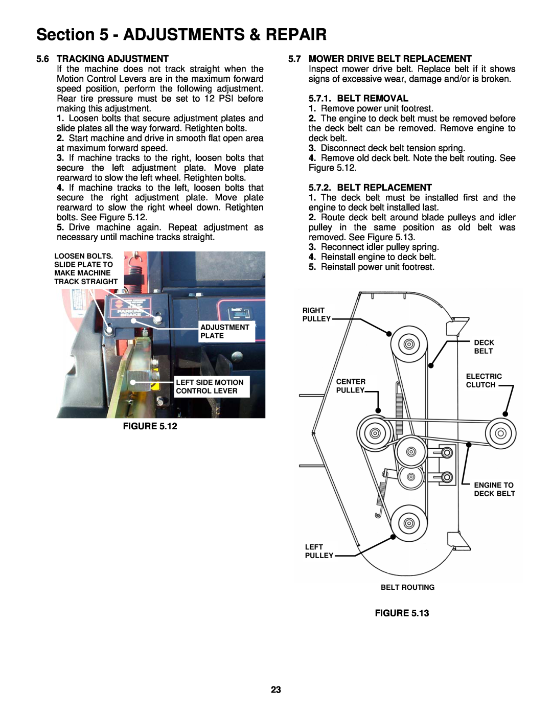 Snapper NZM25612KWV, NZM19482KWV, NZM21522KWV, NZM27612KH Adjustments & Repair, Tracking Adjustment, Belt Removal 
