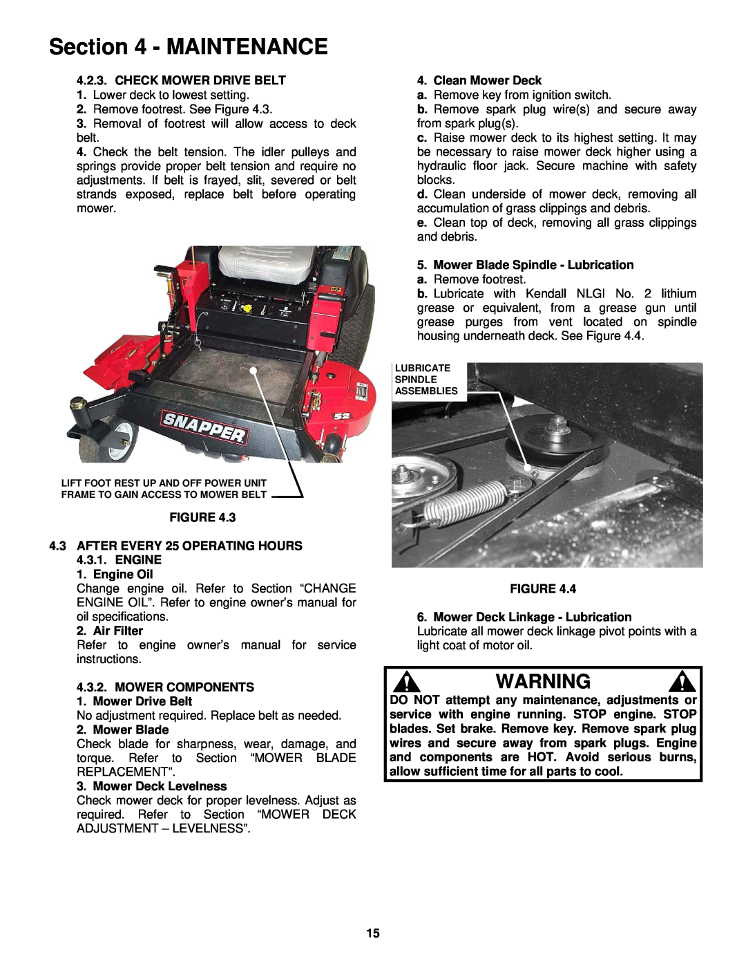 Snapper NZMJ23521KH, NZMJ25611KH important safety instructions Maintenance, Figure 