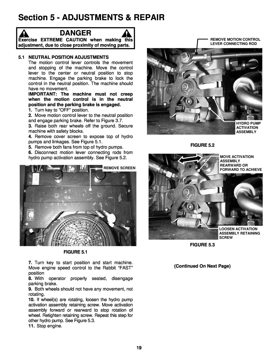 Snapper NZMJ23521KH, NZMJ25611KH important safety instructions Adjustments & Repair, Danger 