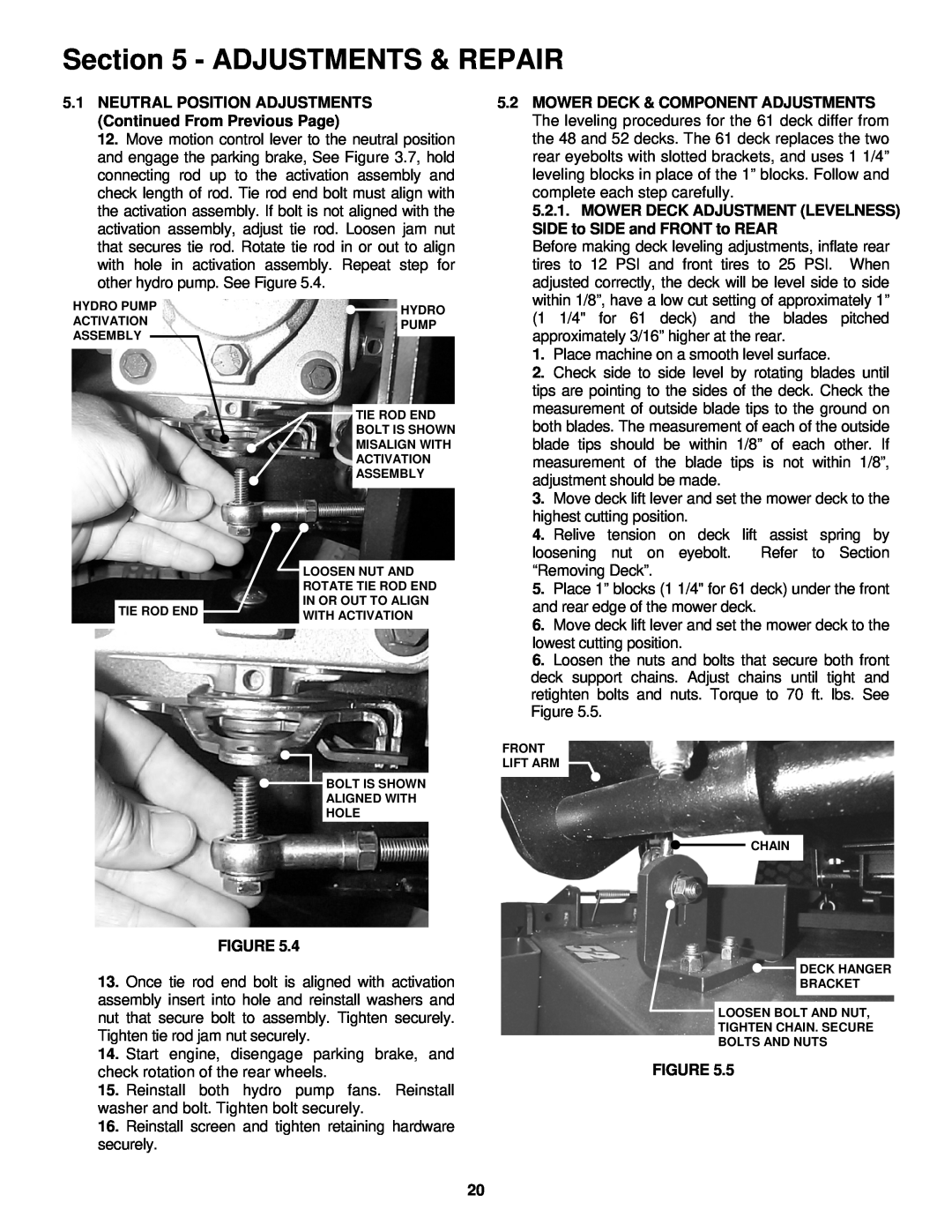 Snapper NZMJ23521KH, NZMJ25611KH important safety instructions Adjustments & Repair, Mower Deck & Component Adjustments 