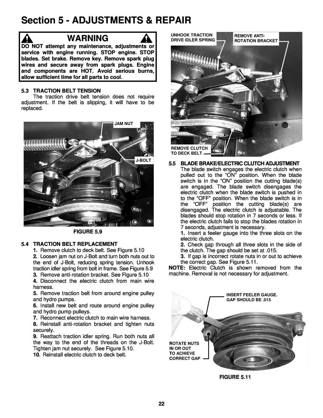 Snapper NZMJ23521KH, NZMJ25611KH important safety instructions Adjustments & Repair, 5.3TRACTION BELT TENSION 