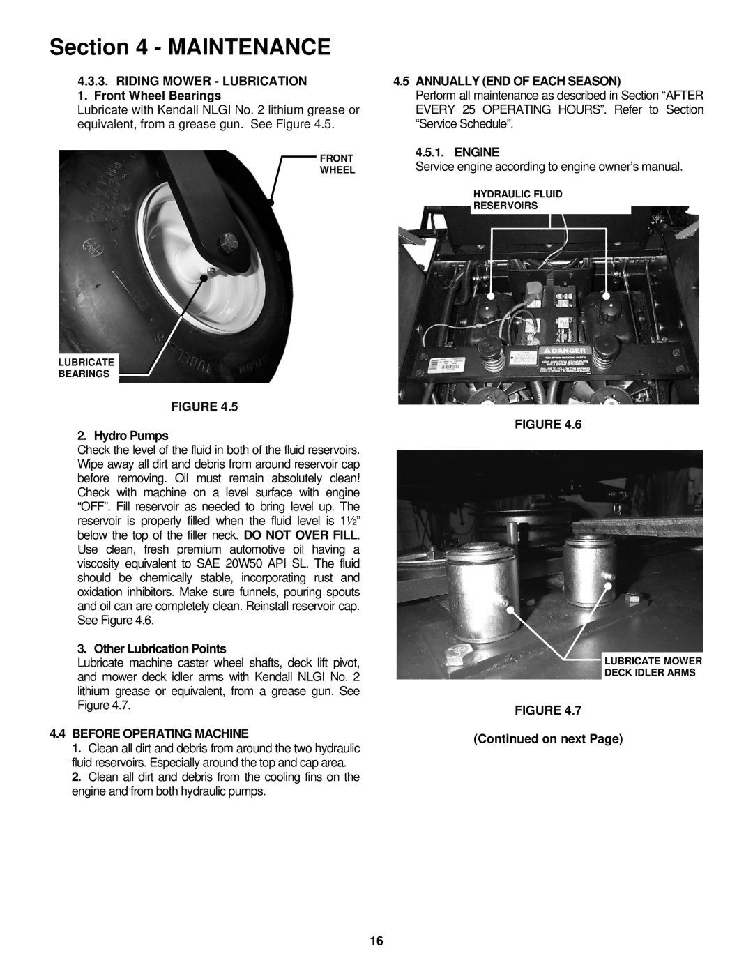 Snapper NZMJ23522KH, NZMJ25612KH Riding Mower Lubrication, Before Operating Machine, Annually END of Each Season 