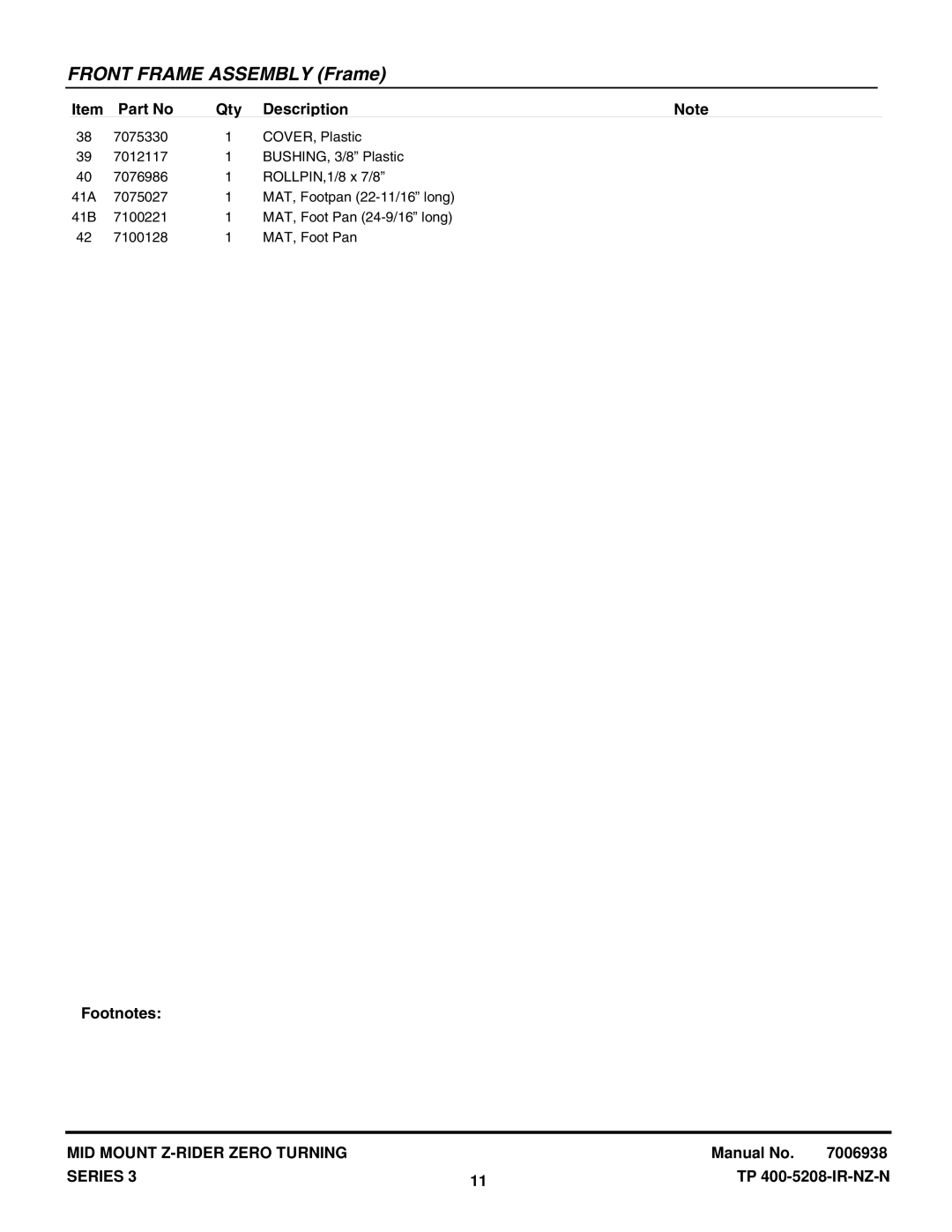 Snapper NZMJ23523KH, NZMJ25613KH manual Front Frame Assembly Frame 