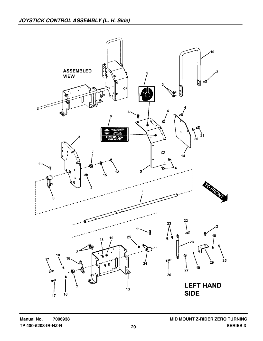 Snapper NZMJ25613KH, NZMJ23523KH manual Joystick Control Assembly L. H. Side 