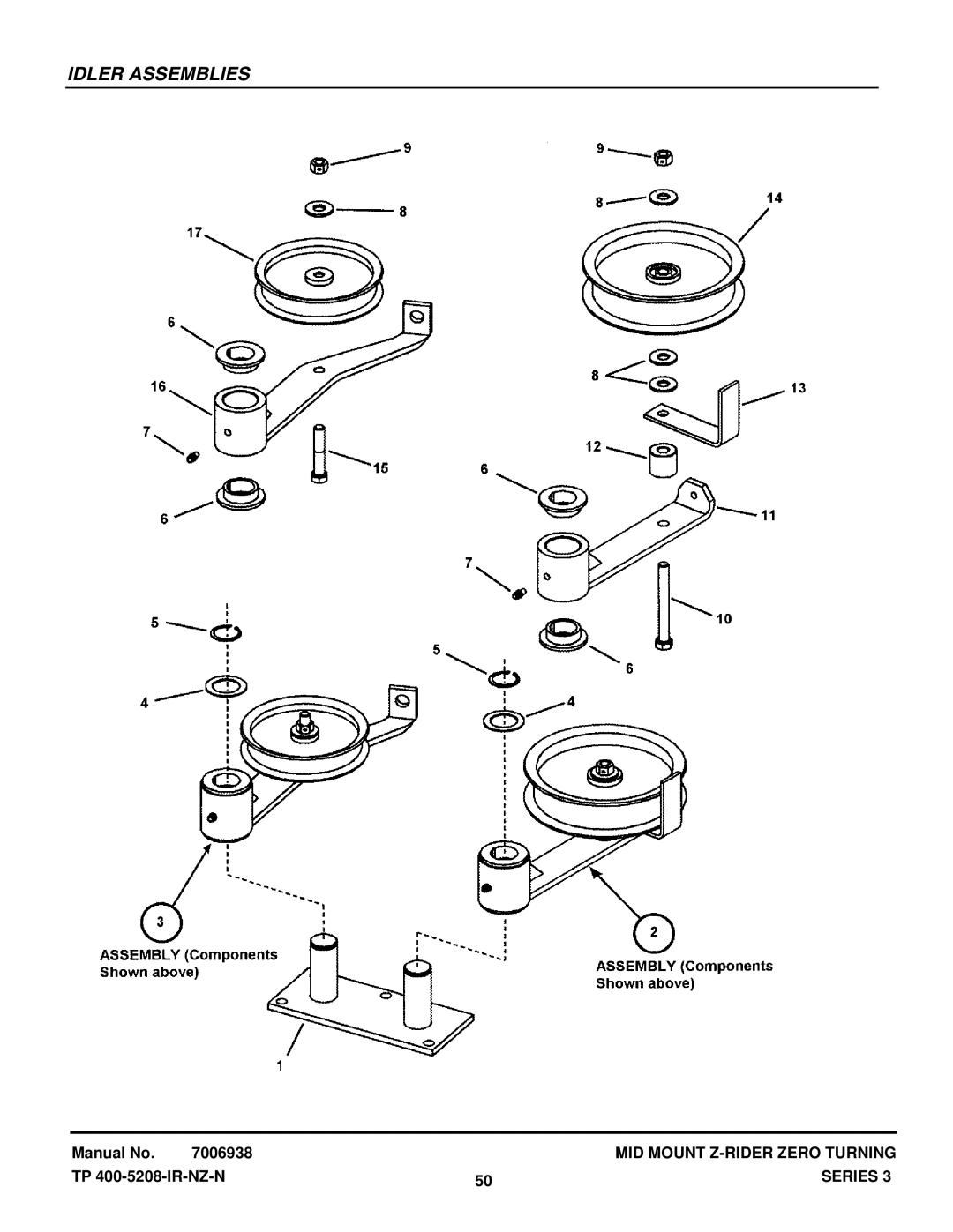 Snapper NZMJ25613KH, NZMJ23523KH manual Idler Assemblies 