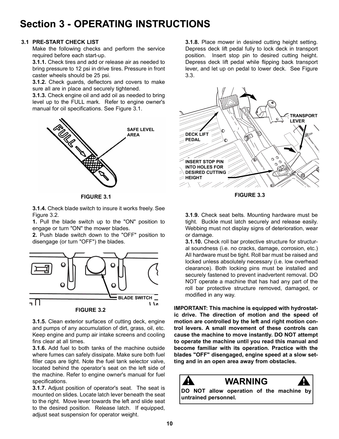 Snapper NZMX30614KH, NZMX32734BV specifications Operating Instructions, PRE-START Check List 