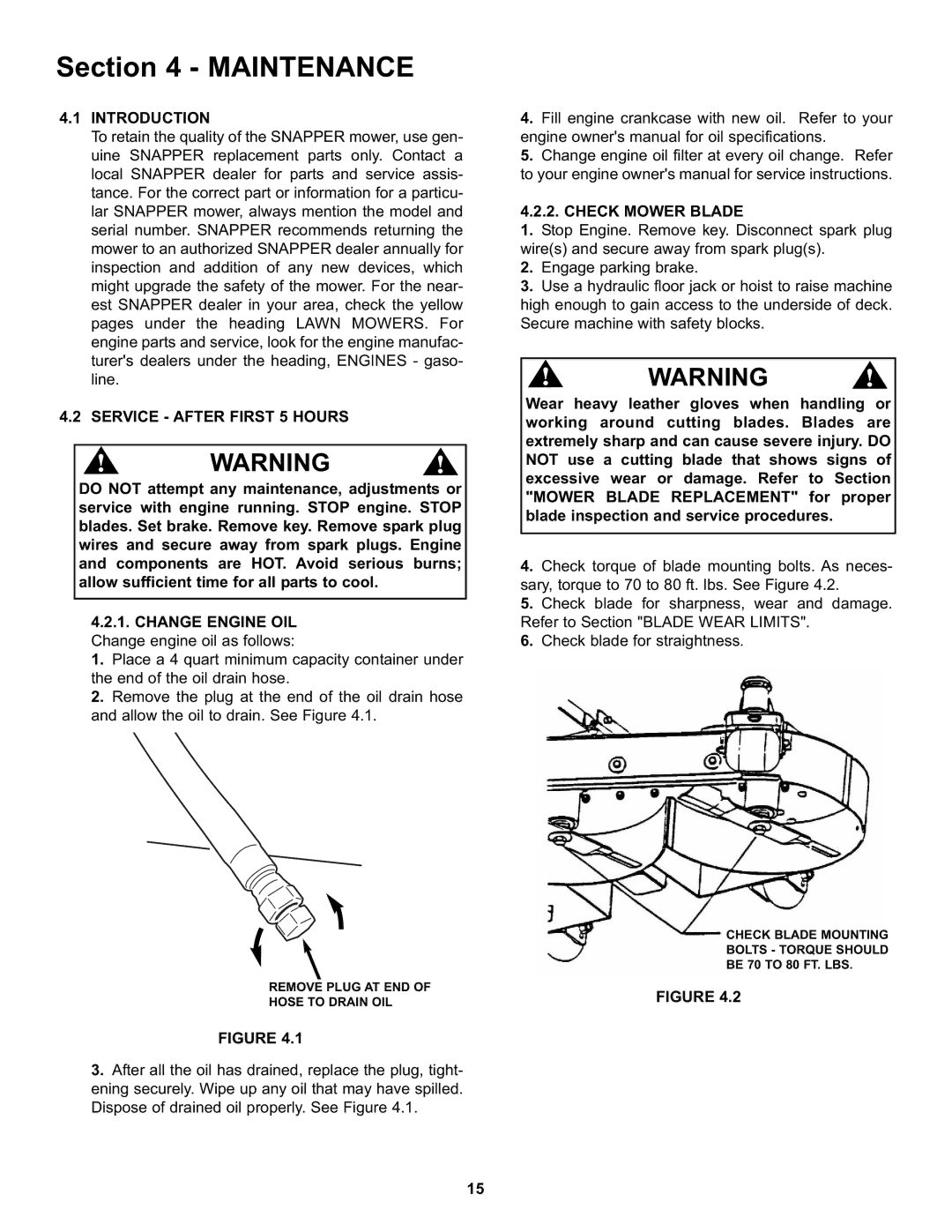 Snapper NZMX30614KH, NZMX32734BV Maintenanceoperating Instructions, Service After First 5 Hours, Check Mower Blade 