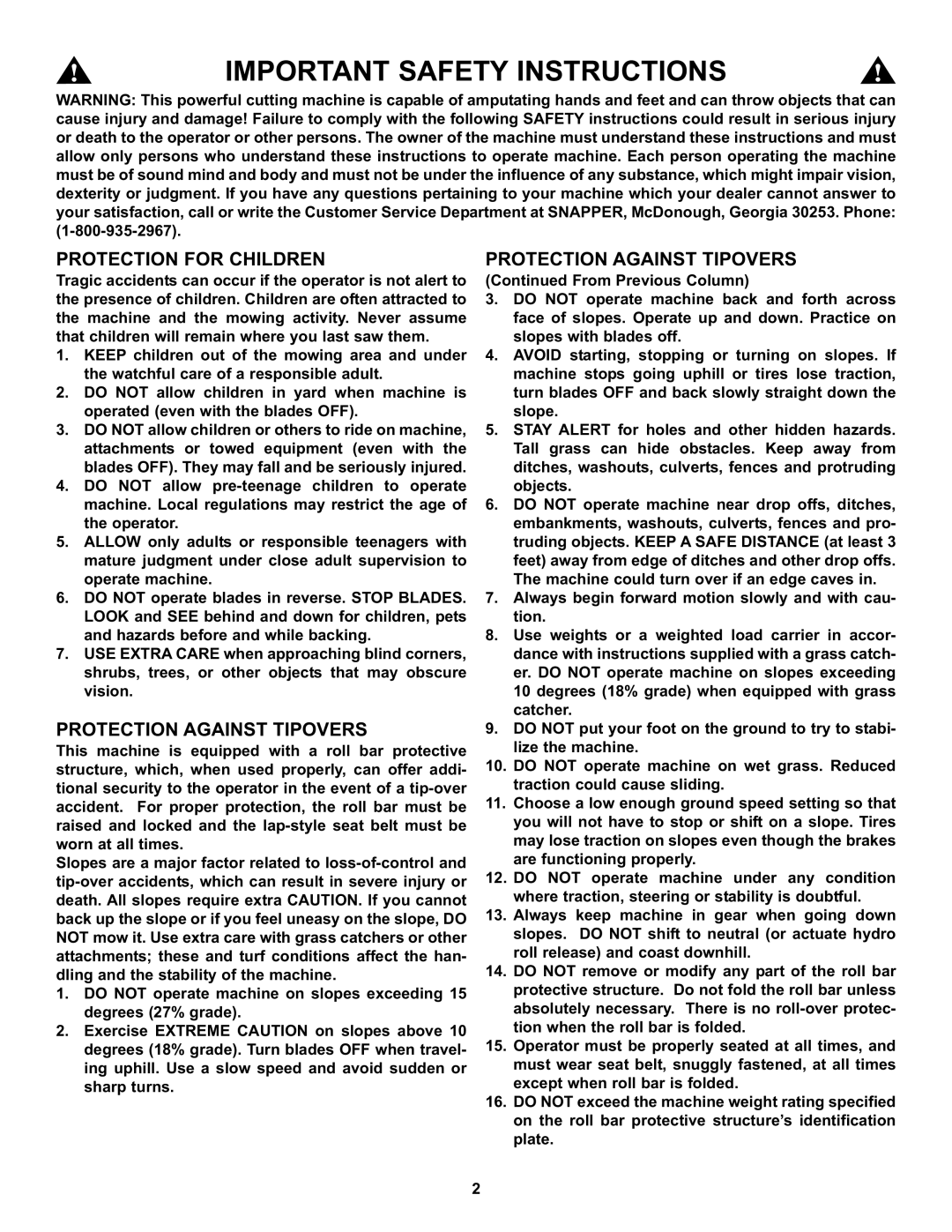 Snapper NZMX30614KH, NZMX32734BV specifications Important Safety Instructions 