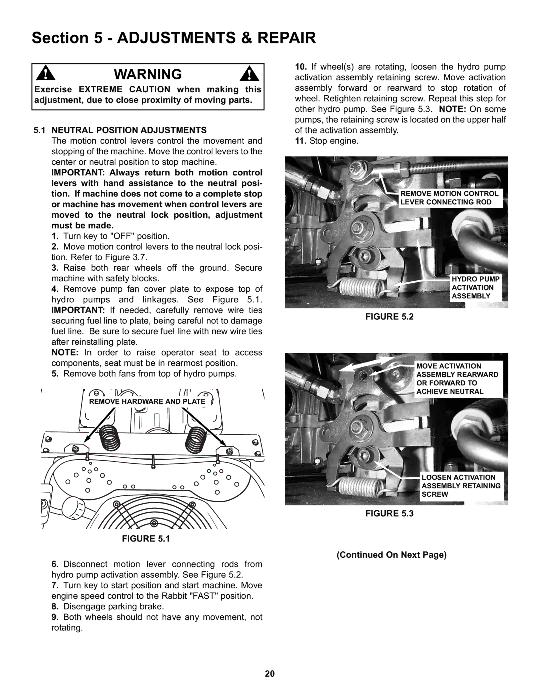 Snapper NZMX30614KH, NZMX32734BV specifications ADJUSTMENTSOPERAINGINSTRUCTIONS& Repair, Neutral Position Adjustments 