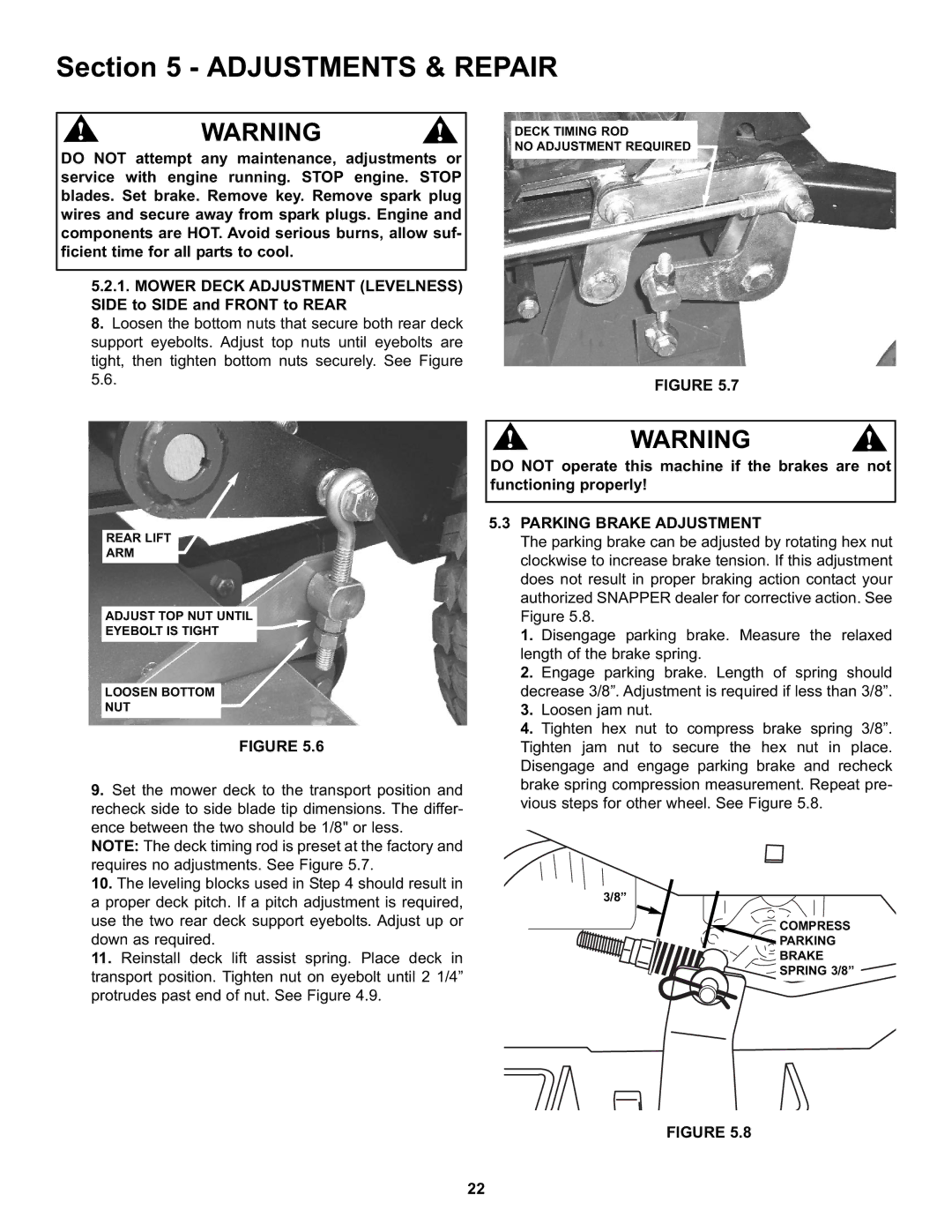 Snapper NZMX30614KH, NZMX32734BV specifications Parking Brake Adjustment 