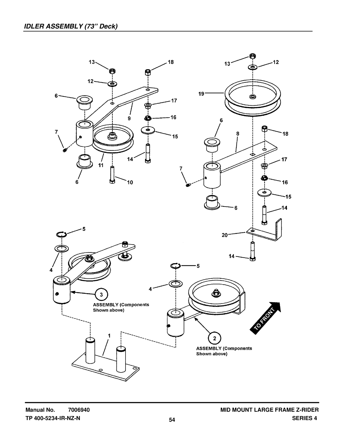 Snapper NZMX32734BV, NZMX30614KH manual Idler Assembly 73 Deck 