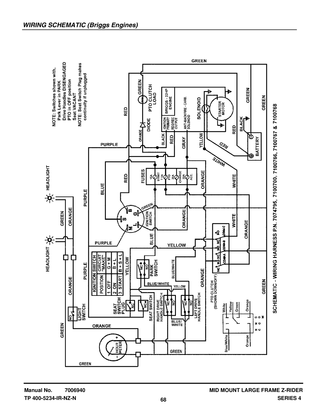 Snapper NZMX32734BV, NZMX30614KH manual Wiring Schematic Briggs Engines 