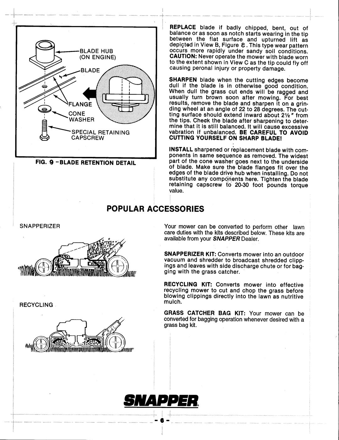 Snapper ODLW309T manual 