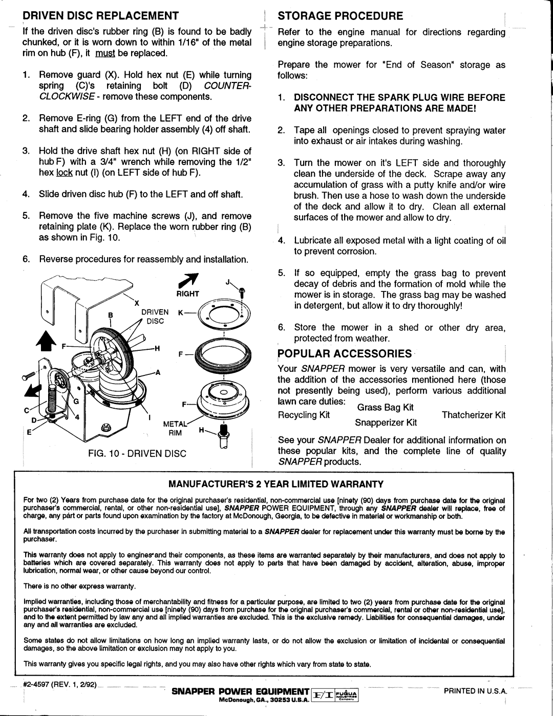 Snapper ODP21379B, OD21359B manual 