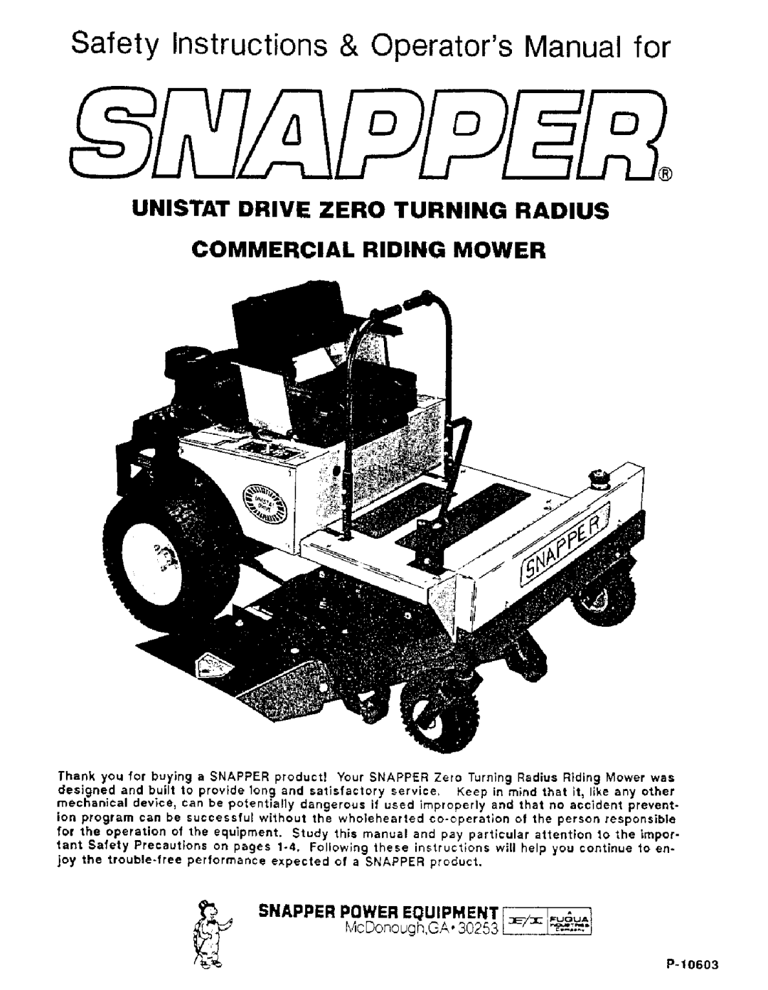 Snapper P-10603 manual 