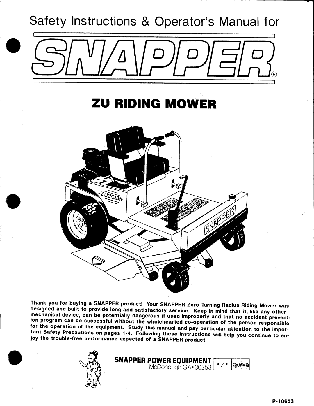 Snapper P-10653 manual 