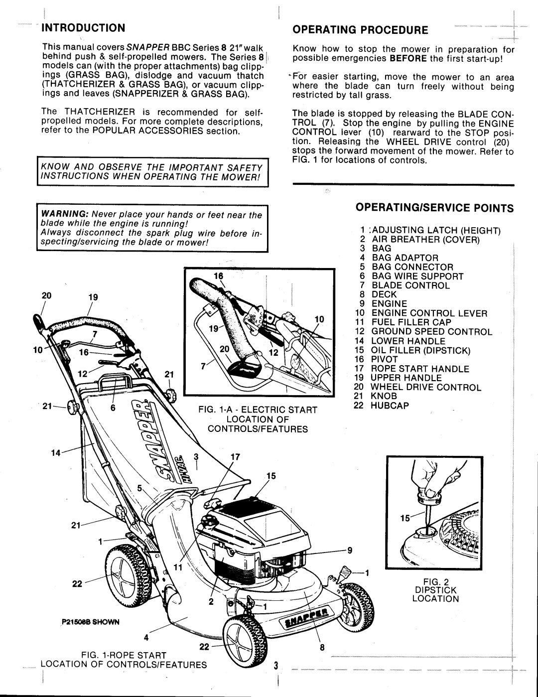 Snapper P21508B, P21558BV manual 