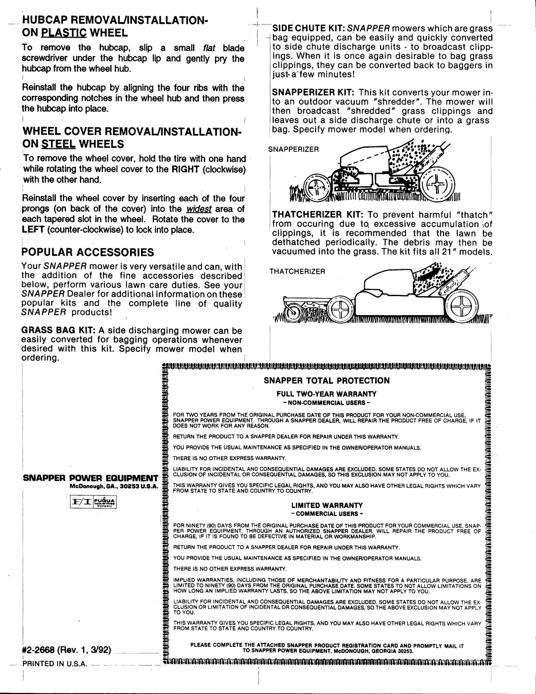Snapper P21558BV, P21508B manual 