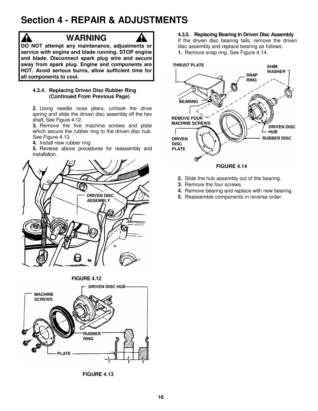 Snapper P216012E important safety instructions Remove snap ring. See Figure 