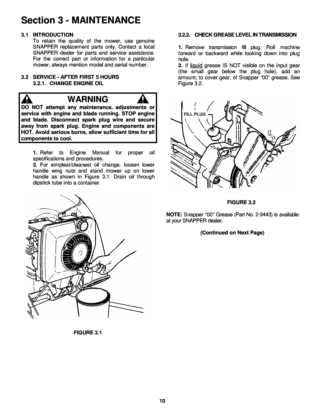 Snapper P216012E important safety instructions Maintenance 