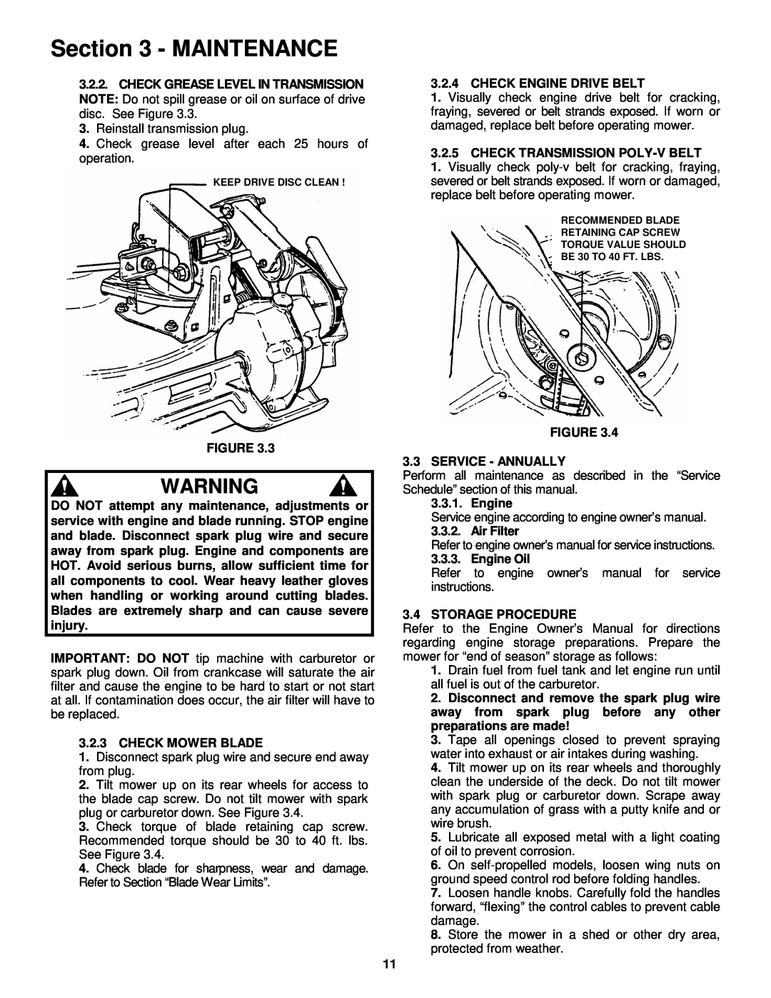 Snapper P216012E important safety instructions Maintenance 