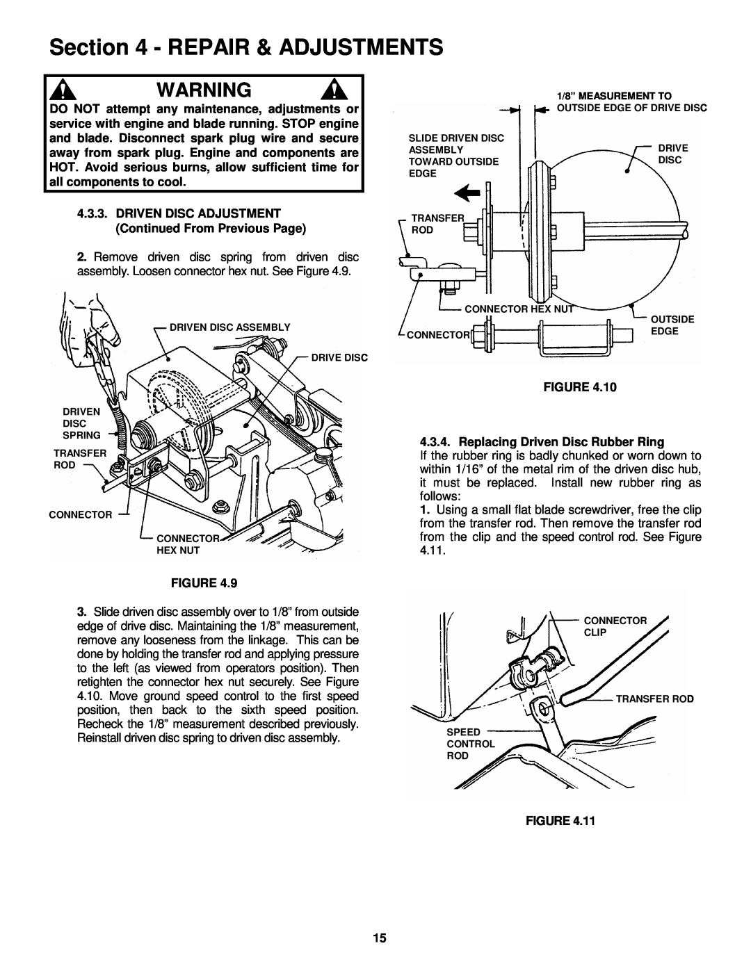 Snapper P216012E important safety instructions Repair & Adjustments, 3.4. Replacing Driven Disc Rubber Ring 