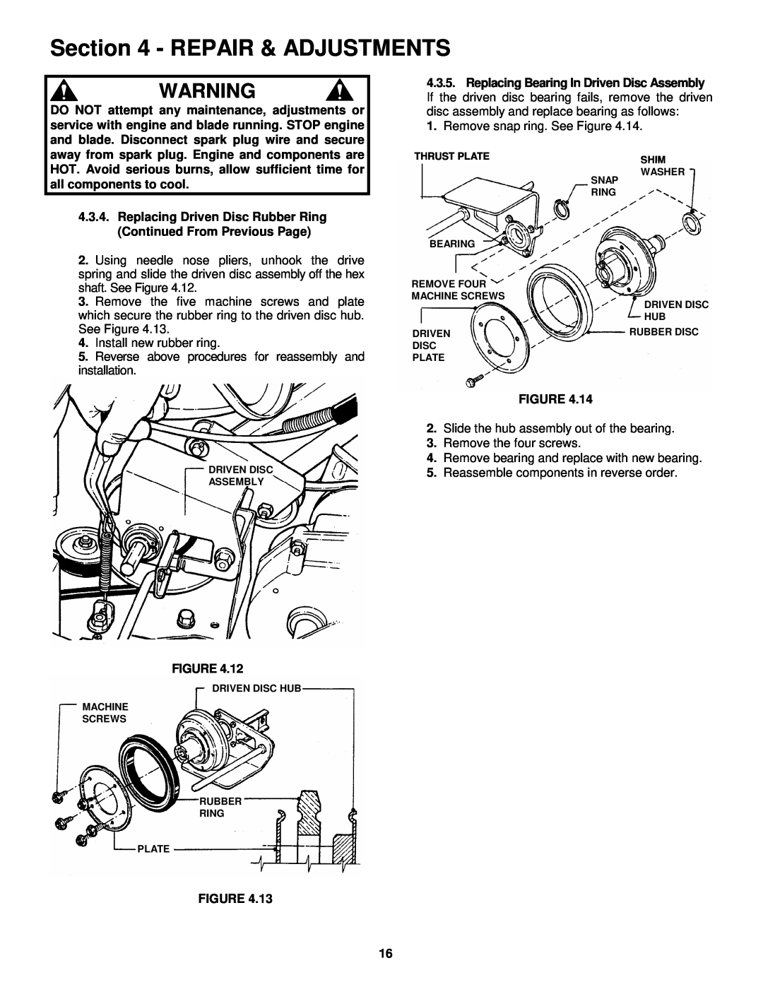 Snapper P216012E important safety instructions Repair & Adjustments 