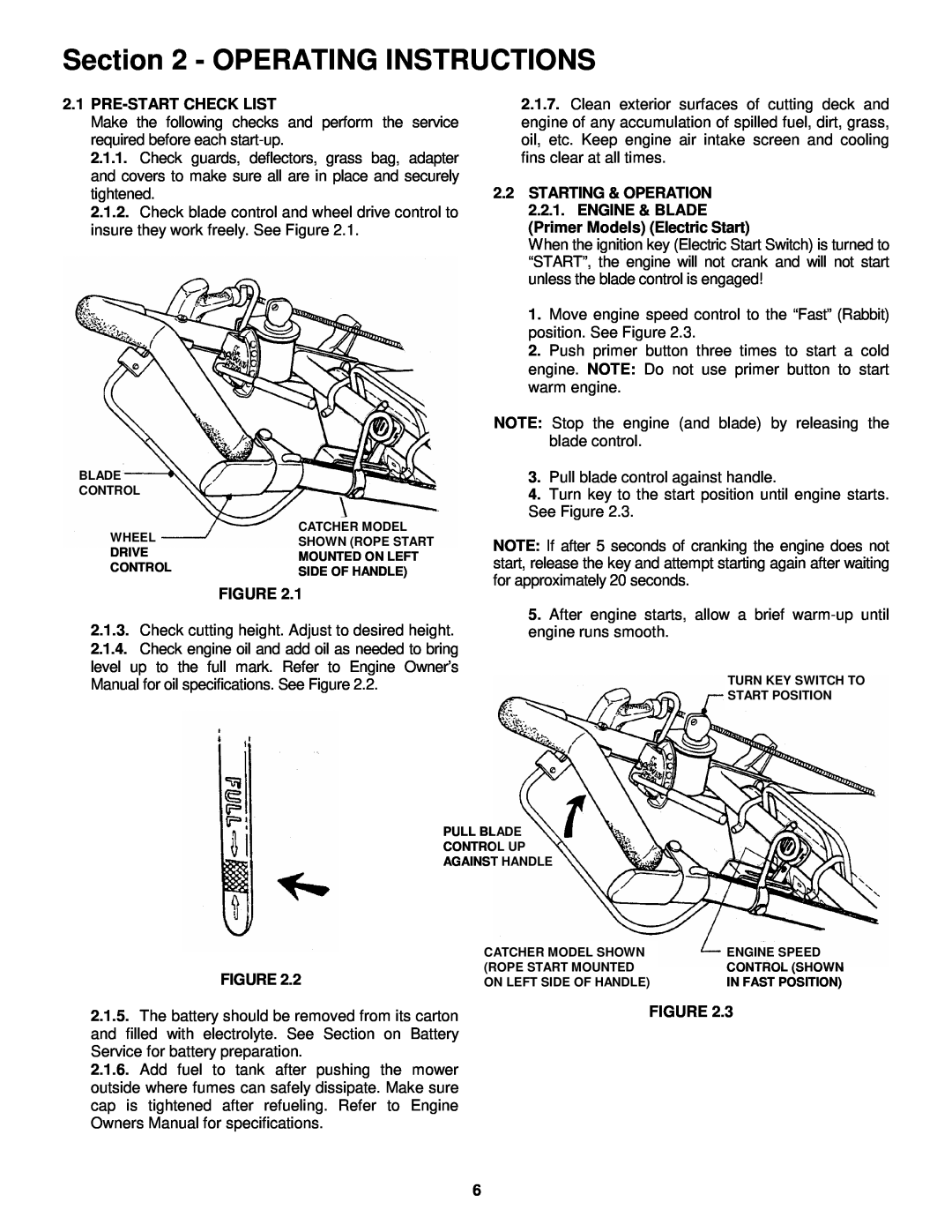 Snapper P216012E Operating Instructions, 2.1PRE-STARTCHECK LIST, 2.2STARTING & OPERATION 2.2.1. ENGINE & BLADE 