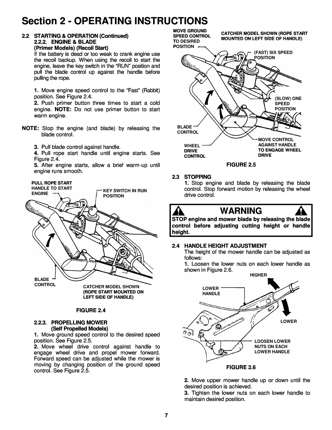 Snapper P216012E important safety instructions Operating Instructions, STARTING & OPERATION Continued 