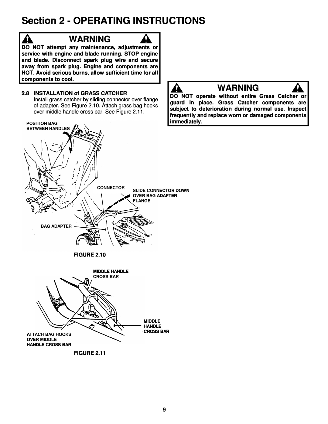 Snapper P216012E important safety instructions Operating Instructions, 2.8INSTALLATION of GRASS CATCHER 