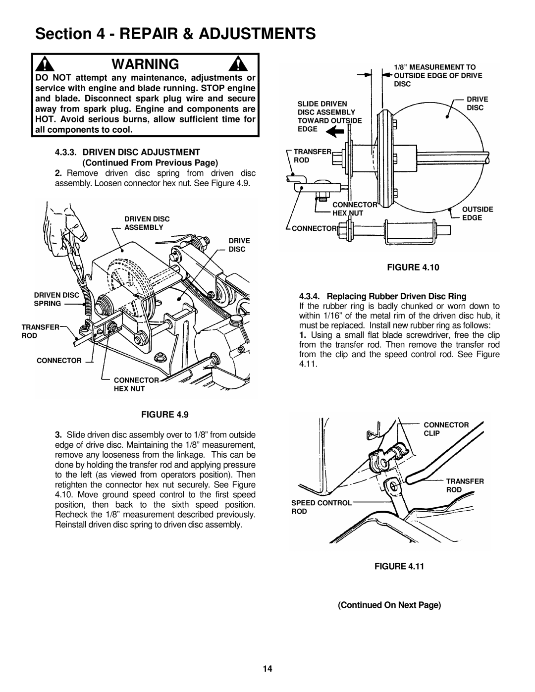 Snapper P216512BV, P216012, WP216512BV important safety instructions Replacing Rubber Driven Disc Ring, On Next 