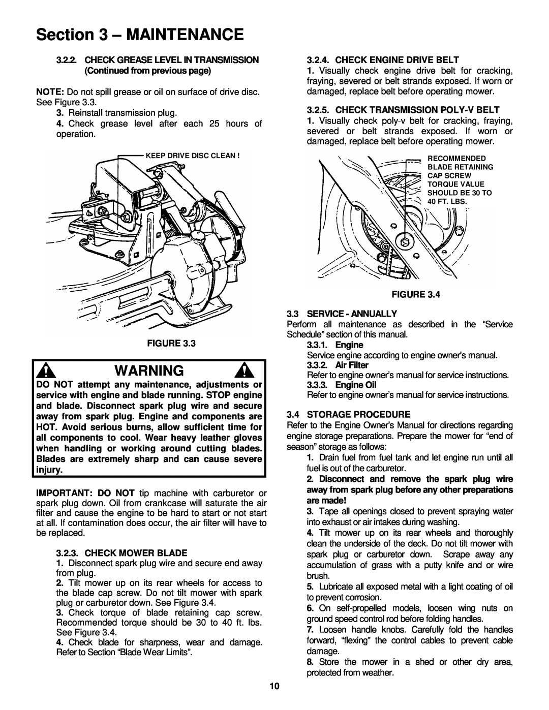 Snapper P216512BV, P216012, WP216512BV important safety instructions Maintenance, Check Mower Blade 