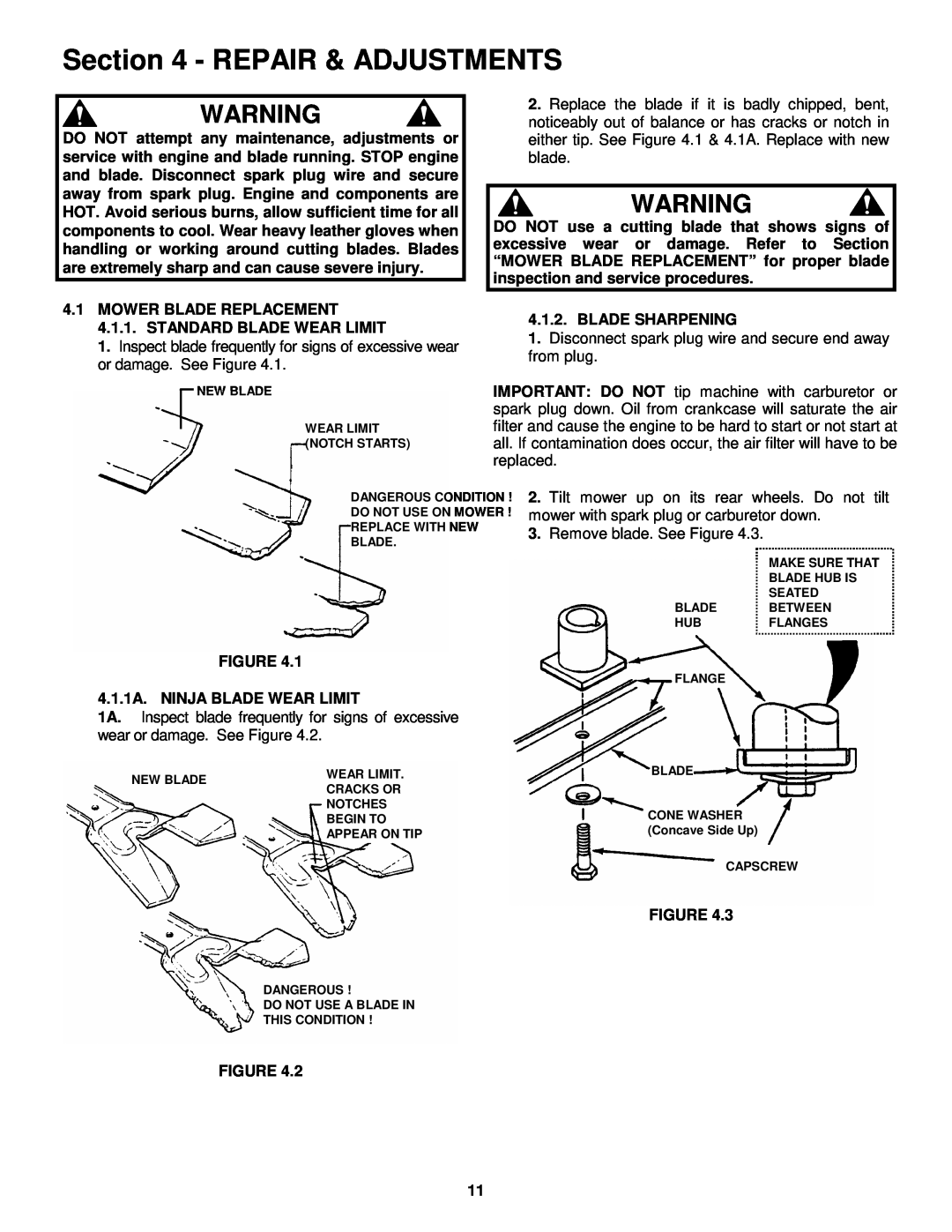 Snapper P216512BV, P216012, WP216512BV important safety instructions Repair & Adjustments 