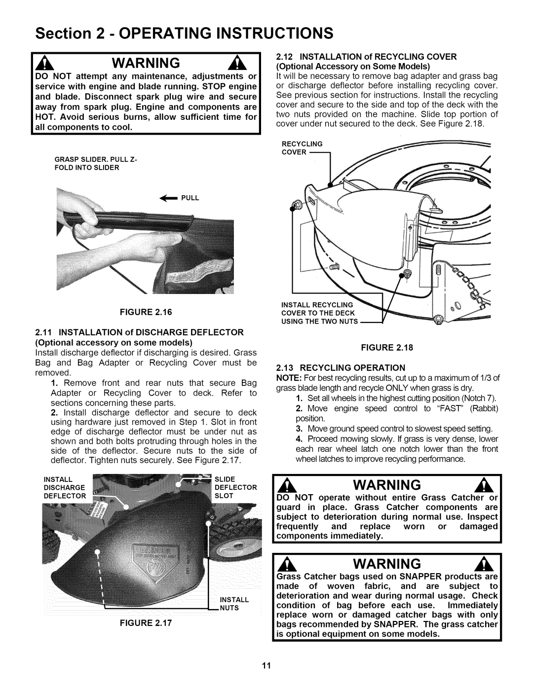 Snapper P216019KWV, P217019BVE, P2167519B important safety instructions Operatinginstructions, Figure, 13RECYCLING OPERATION 