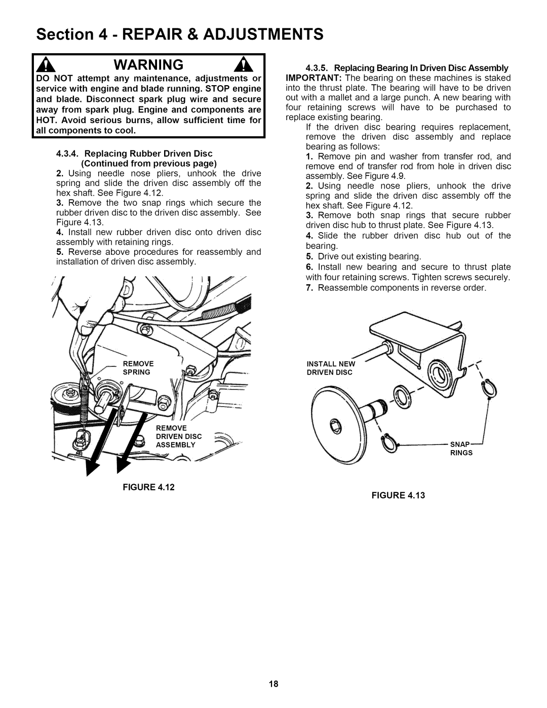 Snapper P217019BVE, P2167519B, P216019KWV important safety instructions Repair & Adjustments, Figure Figure 