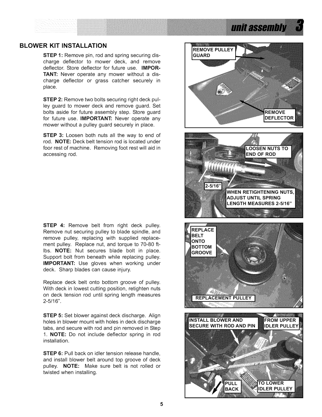 Snapper 0-50576, P/N 7078273 manual Blower KIT Installation 