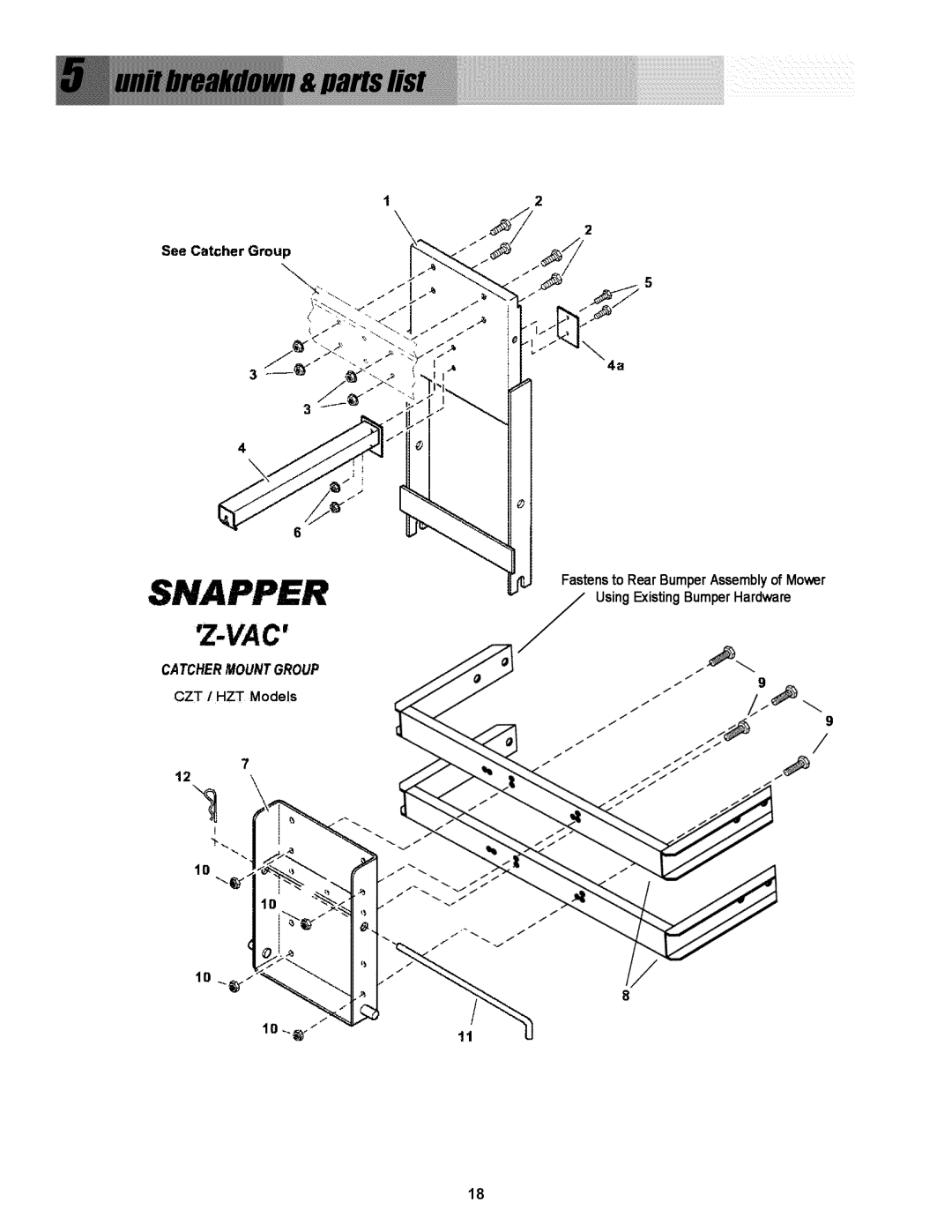 Snapper P/N 7078273, 0-50576 manual Snapper, Z-Vac, Catchermountgroup, See Catcher Group 