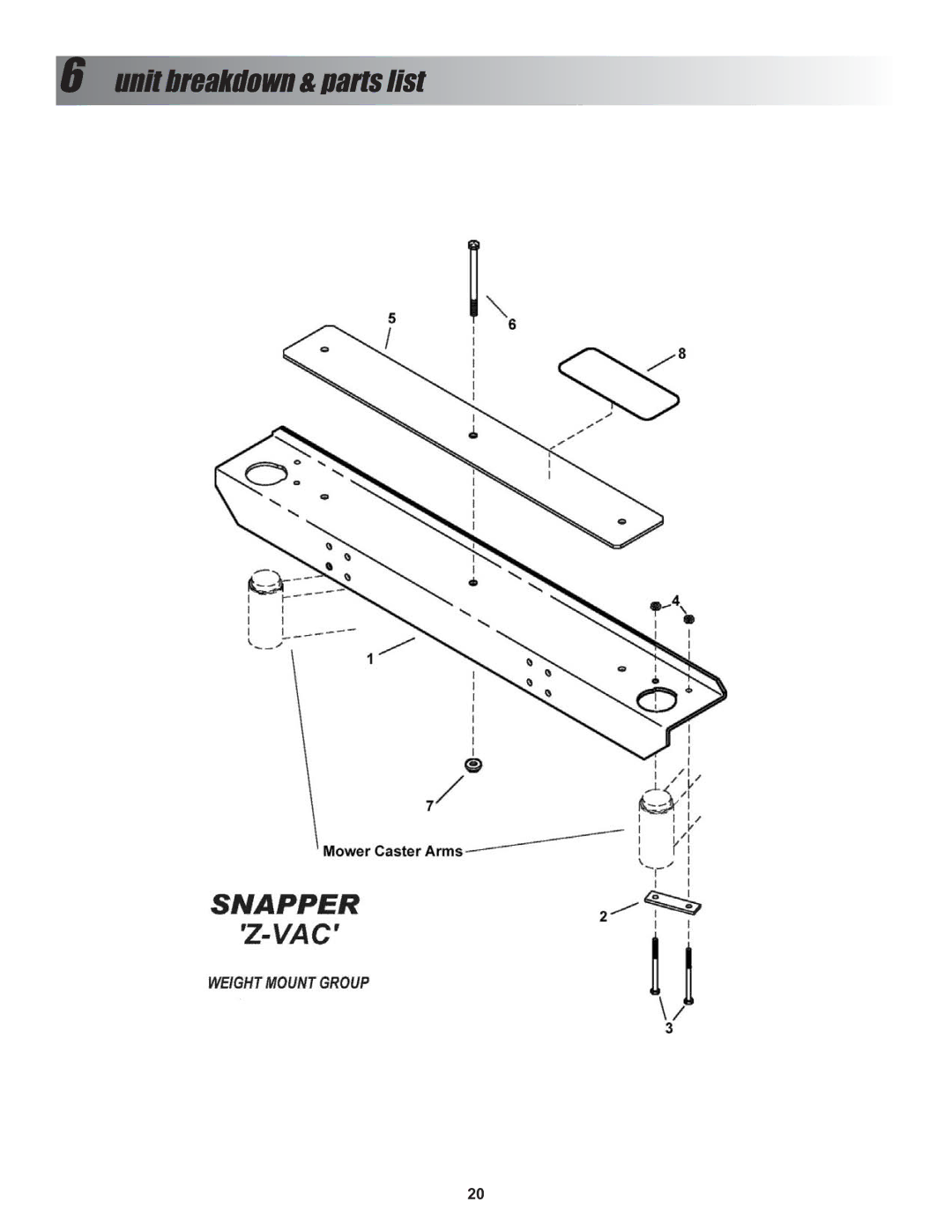 Snapper P/N 7600026, P/N 7600027, P/N 7600028 manual Unit breakdown & parts list 