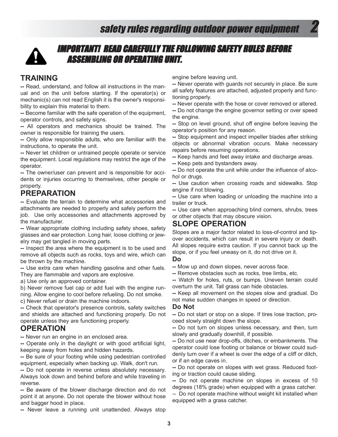 Snapper P/N 7600027, P/N 7600028, P/N 7600026 manual Safety rules regarding outdoor power equipment, Training 