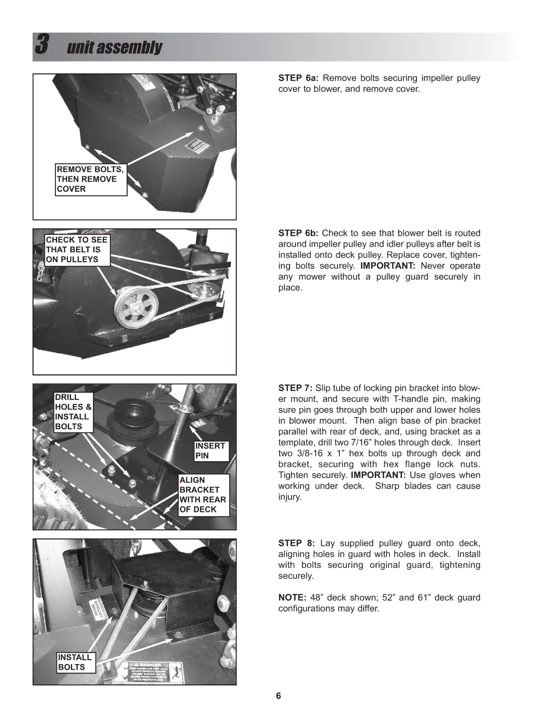 Snapper P/N 7600027, P/N 7600028, P/N 7600026 manual Unit assembly 