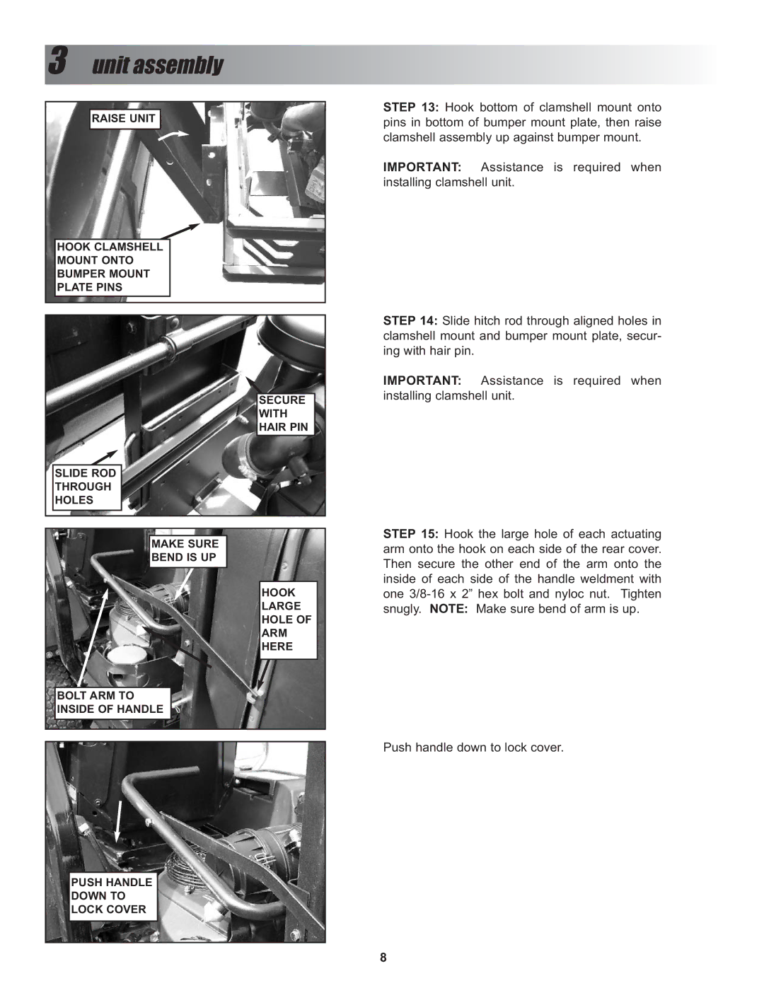 Snapper P/N 7600026, P/N 7600027, P/N 7600028 manual Unit assembly 