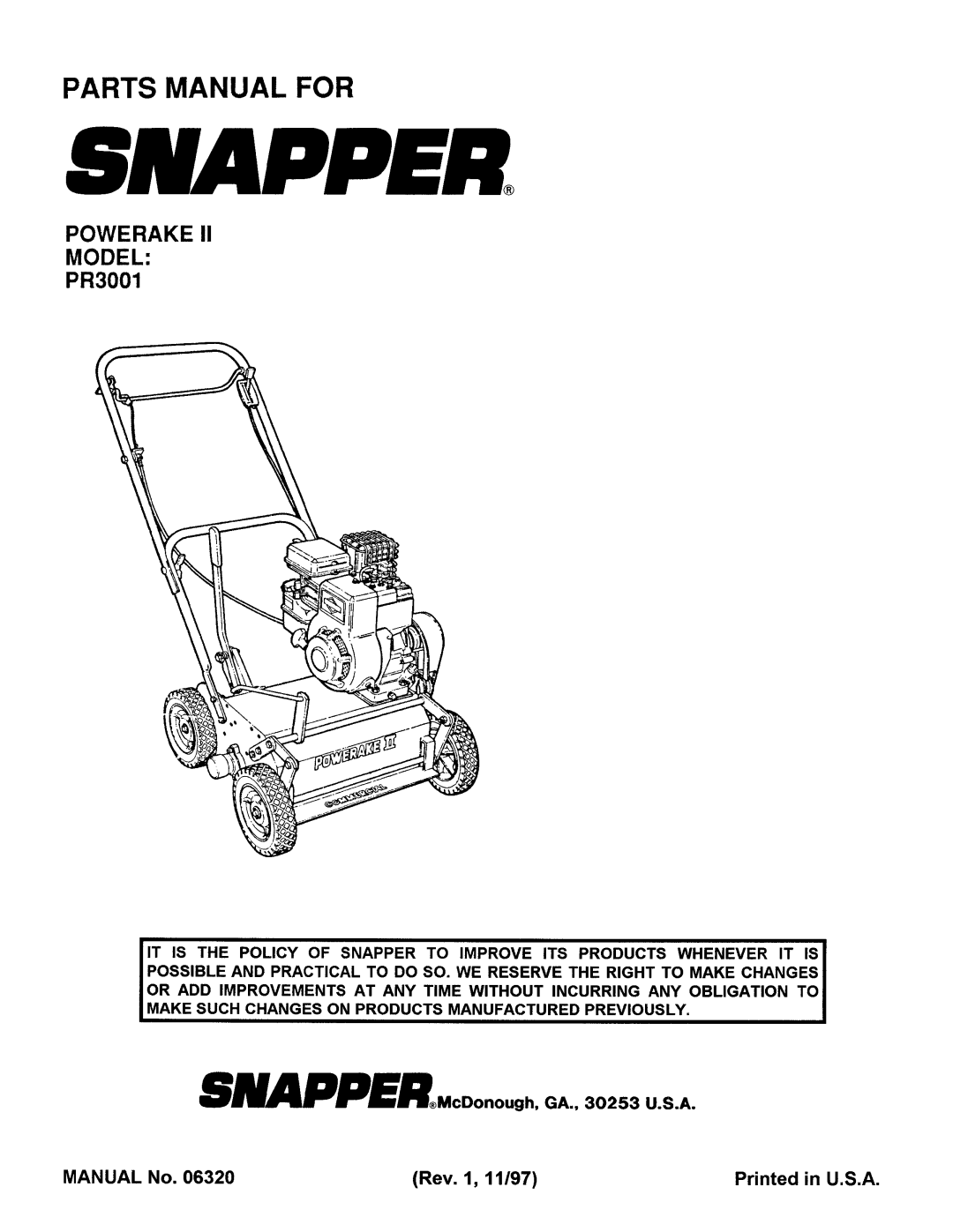 Snapper PR3001 manual 