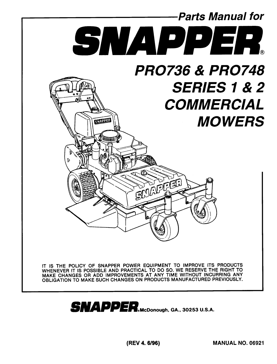 Snapper PRO736, PRO748 manual 