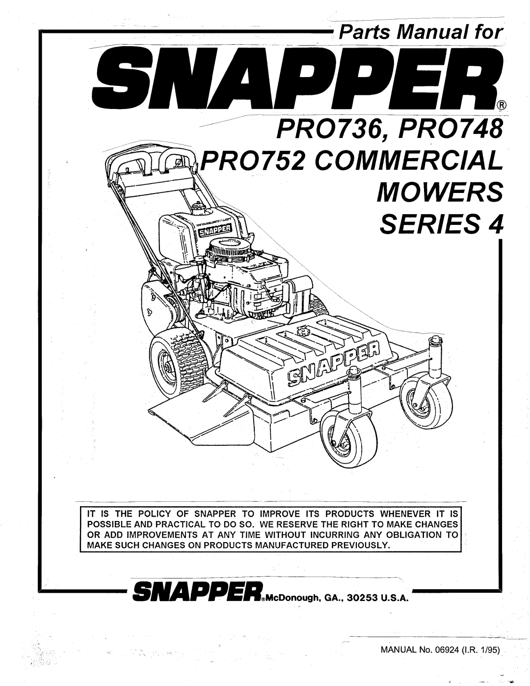 Snapper PRO752 manual 