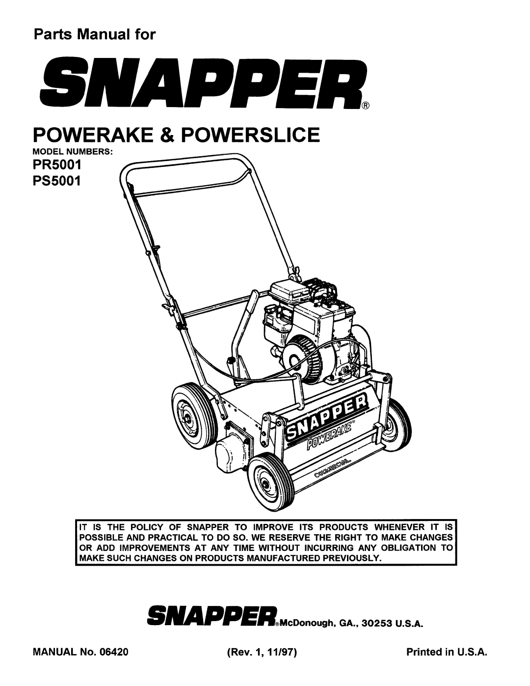Snapper PS5001, PR5001 manual 